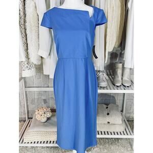Donna Morgan Women's Size 8 Blue Crepe Asymmetric Neckline Sheath Dress #0245